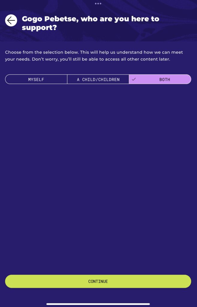 a screenshot of a page where you get to select the type of users for the app, adults, kids, or both.